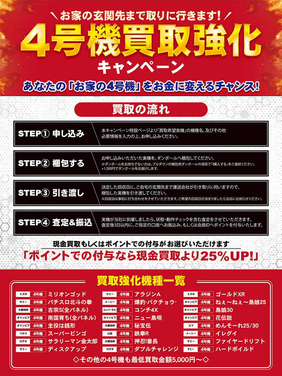 4号機 買取強化キャンペーン！ 2024 2/6[火] 18:00～2/19[月] 23:59